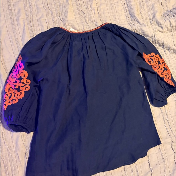 Anthropologie Navy Blouse with Orange Embroidery - Picture 3 of 5